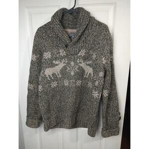 L.L. Bean Men's M Sweater Lambswool Blend Cowl/Shawl Neckline Heavy Cabin Core